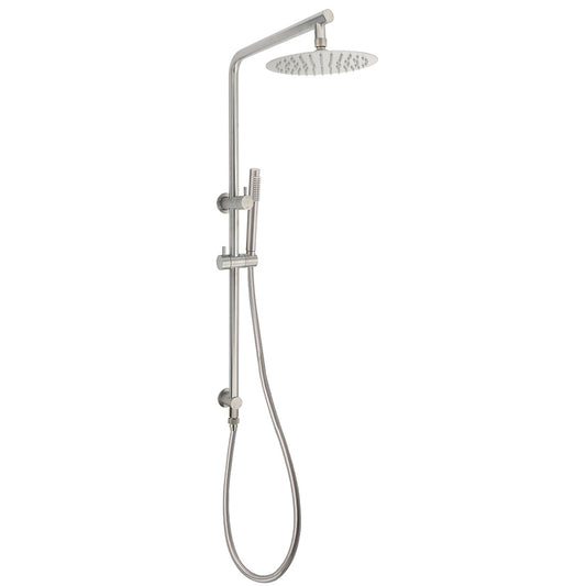WELS Brushed Nickel 2in1 Shower Set Sliding Rail Arm 8" Round Head Stainless Steel Handheld Rose