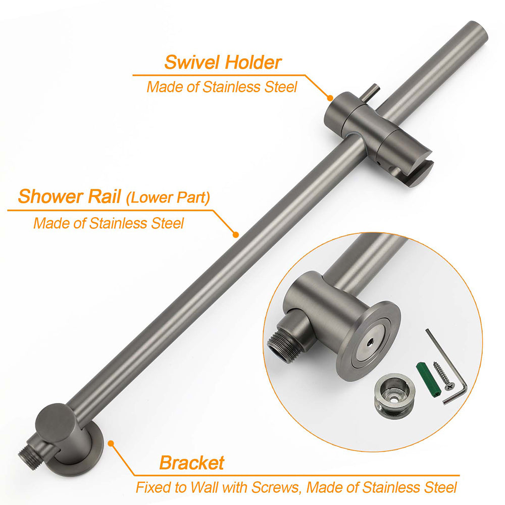 WELS Gun Metal Round 10" Twin Shower Head 3 Modes Handheld Slide Rail Arm Diverter Mixer Set