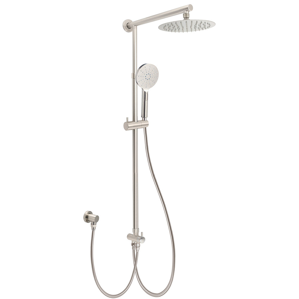 Brushed Nickel 2in1 Round 8" Stainless Steel Rain Head Shower Handheld Sliding Rail Arm Set
