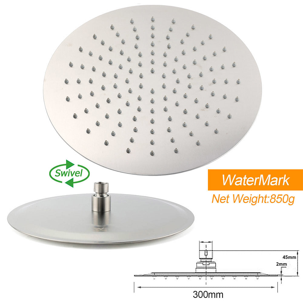 Brushed Nickel Round 12" Large Rain Head Shower Handheld Sliding Rail Arm Chrome Set + Twin Taps