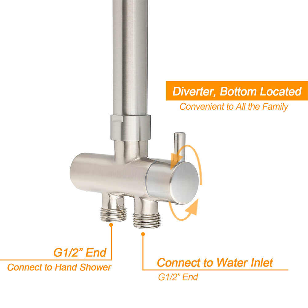 Brushed Nickel Round 12" Rainfall Head Shower Handheld Sliding Rail Small Face Mixer 2in1 Set