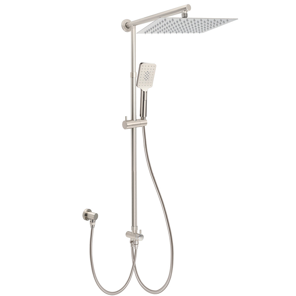 Brushed Nickel 2in1 Square 12" Thin Rainfall Head Shower 3 Modes Handheld Sliding Rail Arm Set