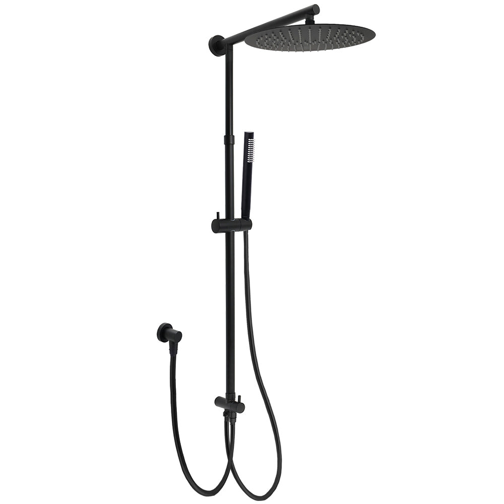 Matte Black Large 12" Round Shower Head Twin Set Stainless Steel Handheld Diverter Wall Rail Arm
