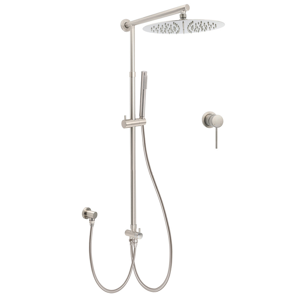 Brushed Nickel 2in1 Set Round 12" Rain Head Shower Single Mode Handheld Sliding RailWall Mixer