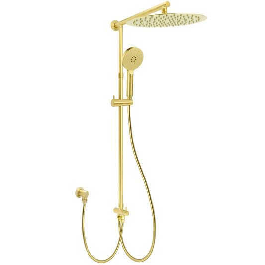 WELS Brushed Gold Large Round Shower 12" Head 3 Mode Handheld Rose Sliding Rail Arm Set