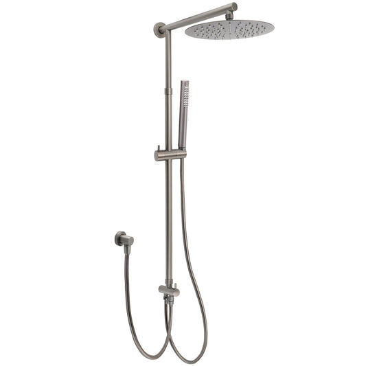 WELS Gun Metal Dual Round Shower 10" Rain Head Stainless Steel Handheld Sliding Rail Diverter Set