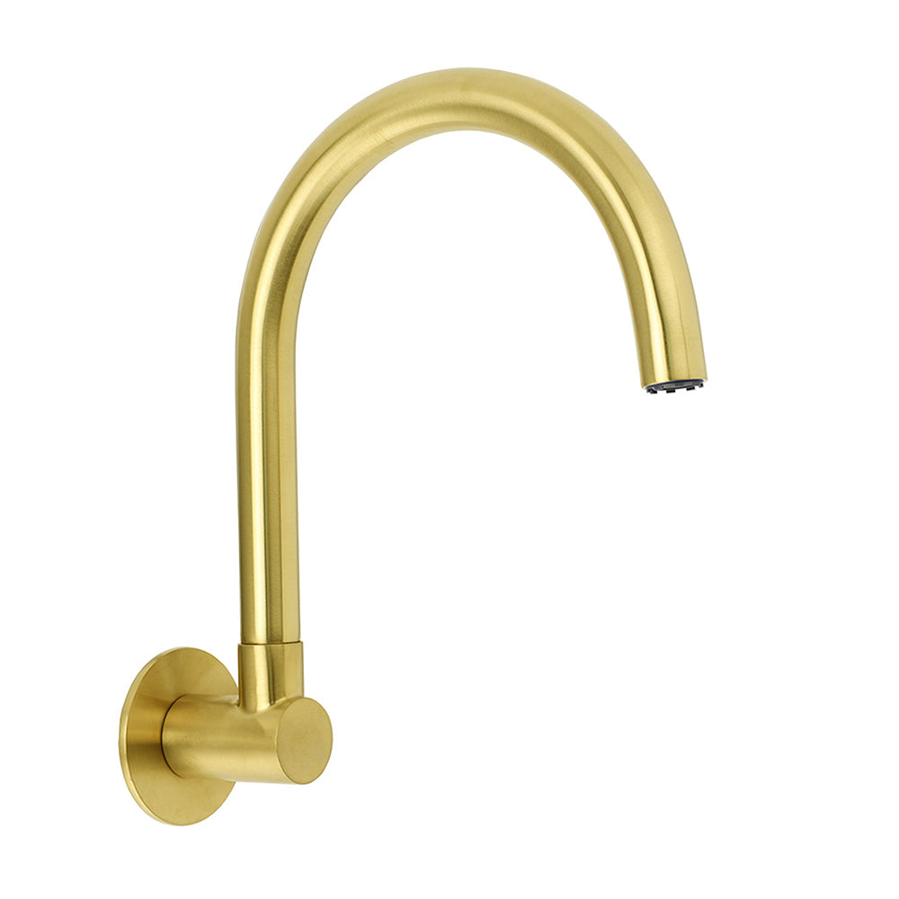 Brushed Gold Bath Tub Filler Round Gooseneck Arm Faucet Water Outlet Wall Spout