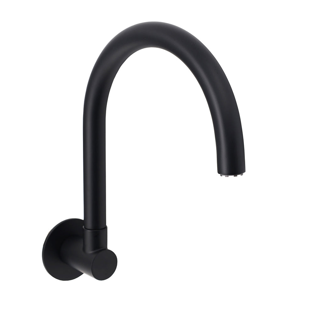 Matt Black Round Gooseneck Arm Faucet Outlet Wall Mounted Bath Tub Filler Spout