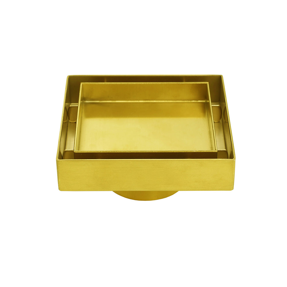 Brushed Gold 100mm Square Tile Insert Floor Drain Tiny Shower Grate 50mm Waste