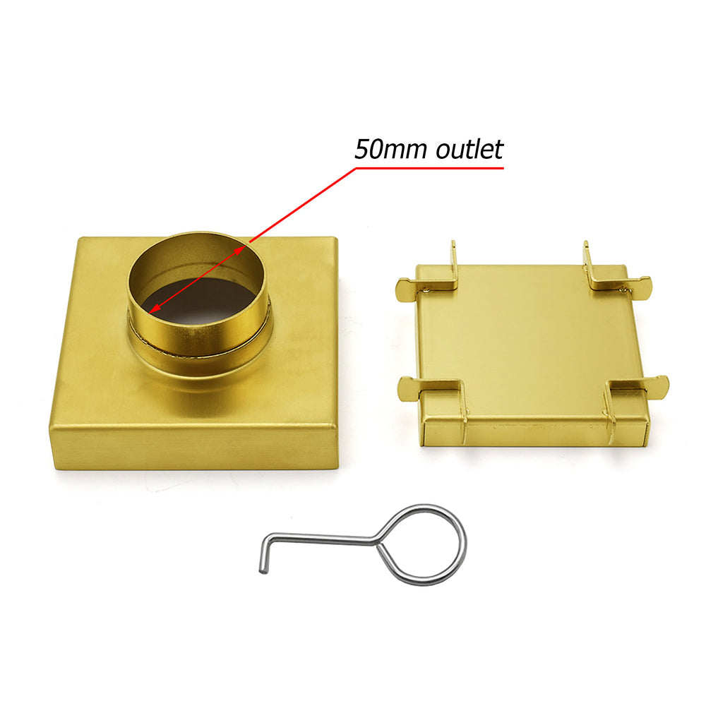 Brushed Gold 100mm Square Tile Insert Floor Drain Tiny Shower Grate 50mm Waste