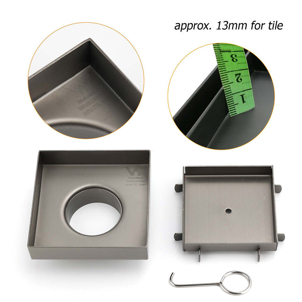 Gun Metal 100mm Square Tile Insert Floor Drain Small Shower Grate 50mm Waste Set