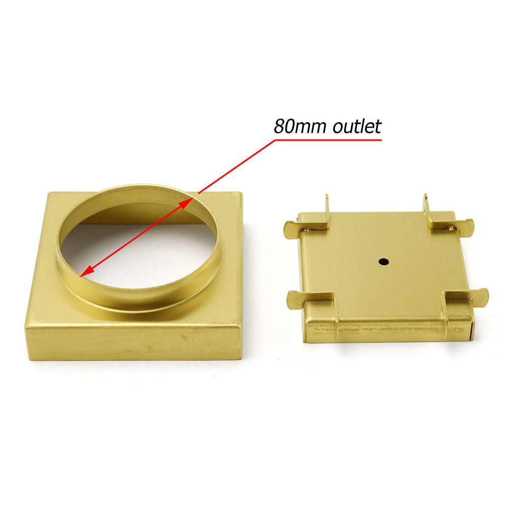 Brushed Gold 100x100mm Tile Insert Floor Drain Square Shower Grate 80mm Waste