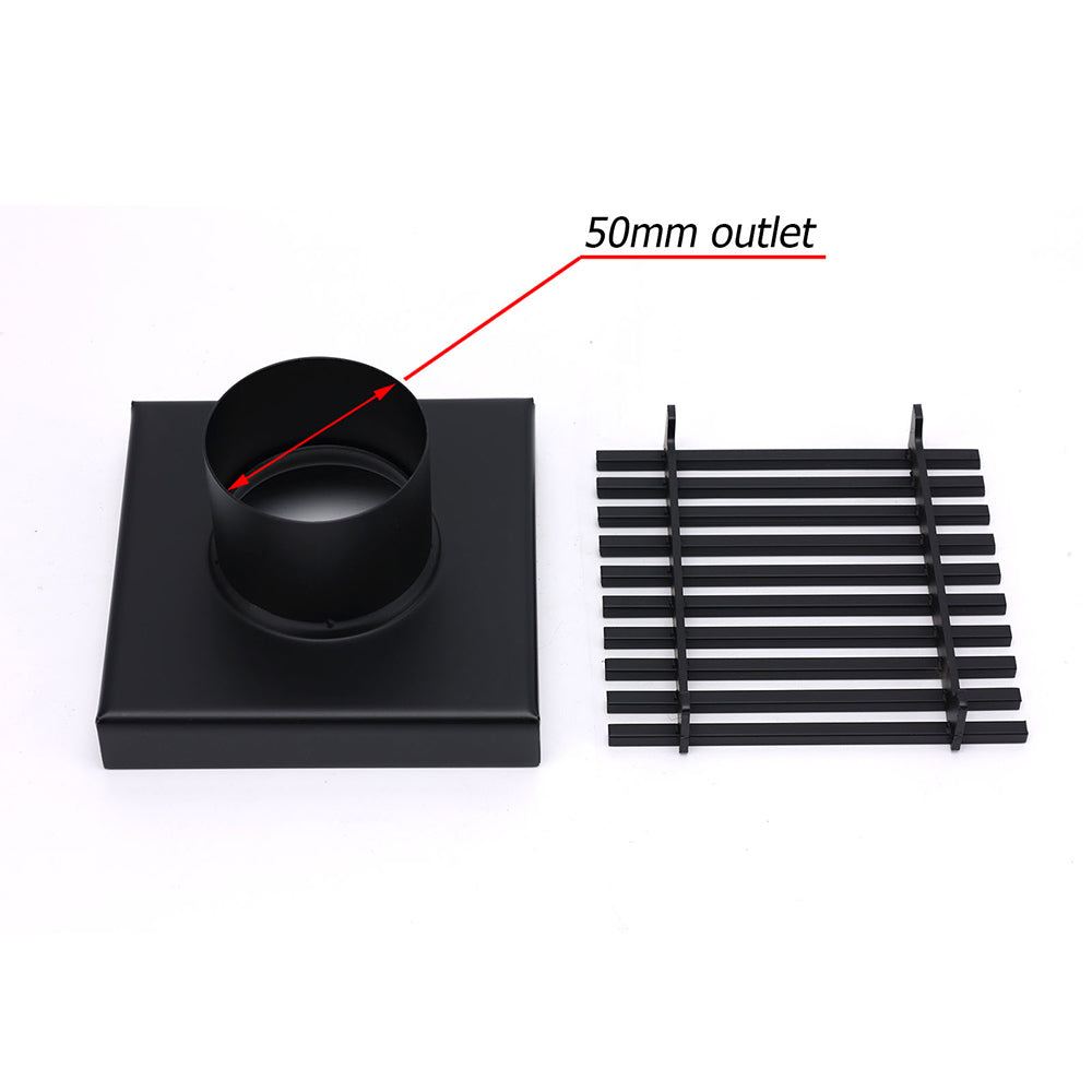 Matt Black 100mm Square Strip Fence Shower Grate Bathroom Floor Drain 50mm Waste