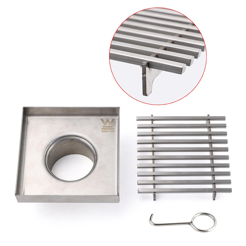 Bathroom SUS 100mm Square Strip Fence Sword Shower Grate Floor Drain 50mm Outlet