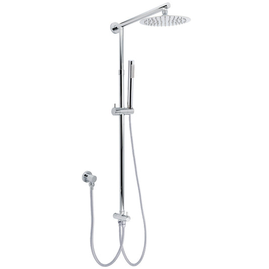 WELS Chrome Round 8" Stainless Steel Rain Head Stick Handheld Sliding Rail Arm Dual Shower Set