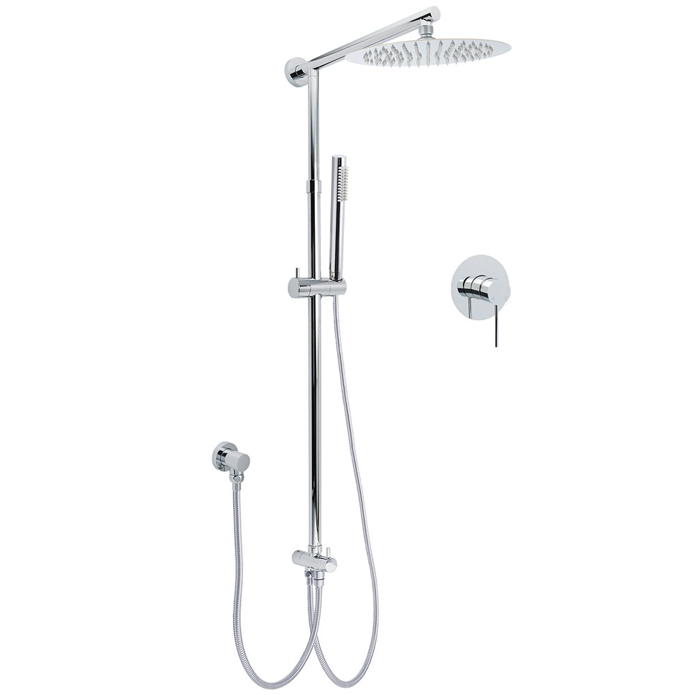WELS Chrome 10" Round Rain Handheld Double Shower Head Arm Sliding Rail Wall Mixer Valve