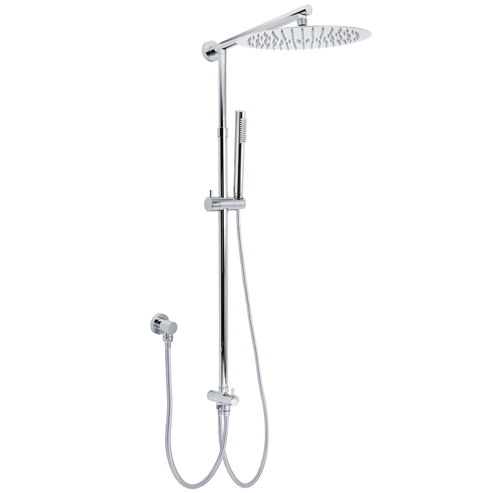 WELS Chrome Round Large 12" Rain Shower Head Single Mode Handheld Wall Arm Rail 2in1 Set