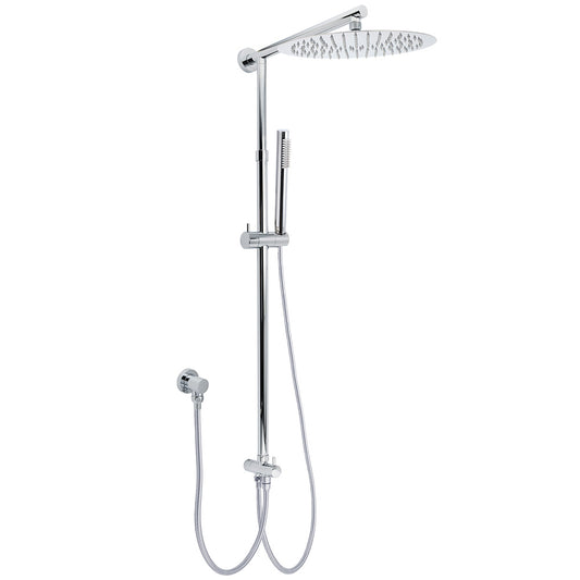 WELS Chrome Round Large 12" Rain Shower Head Single Mode Handheld Wall Arm Rail 2in1 Set