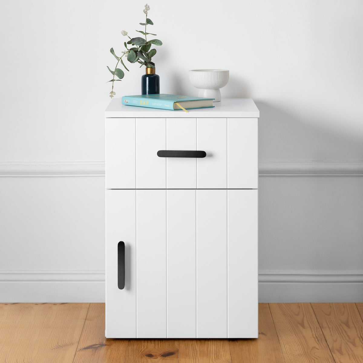 Bedside Table Panel PORTO BEDSIDE TABLE - WHITE - VJ PANEL - OVAL BLACK – Lumina'NLark