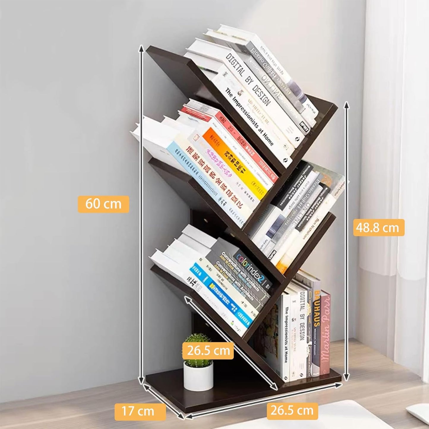 CARLA HOME 5-Tier Tree Bookshelf Storage Rack for Home Office or Bedroom (Black)