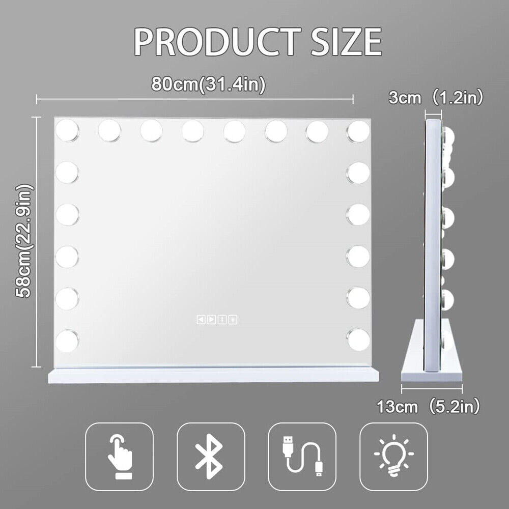 White Bluetooth Hollywood Mirror Rectangle Vanity Wall Light