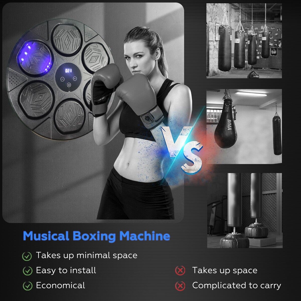 Bluetooth Smart Punching Bag Wall Pad 9 Speeds w/ Gloves