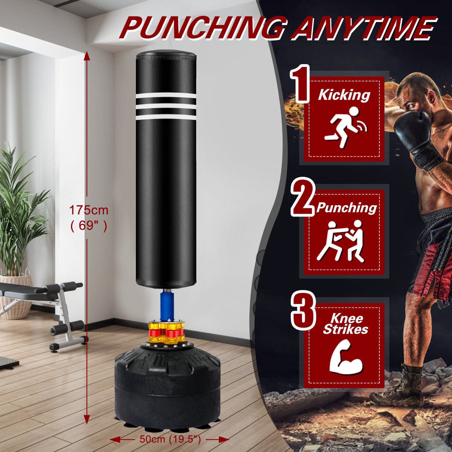 Punching Bag Stand for Adults & Kids - Boxing Training Speed Kick 175cm