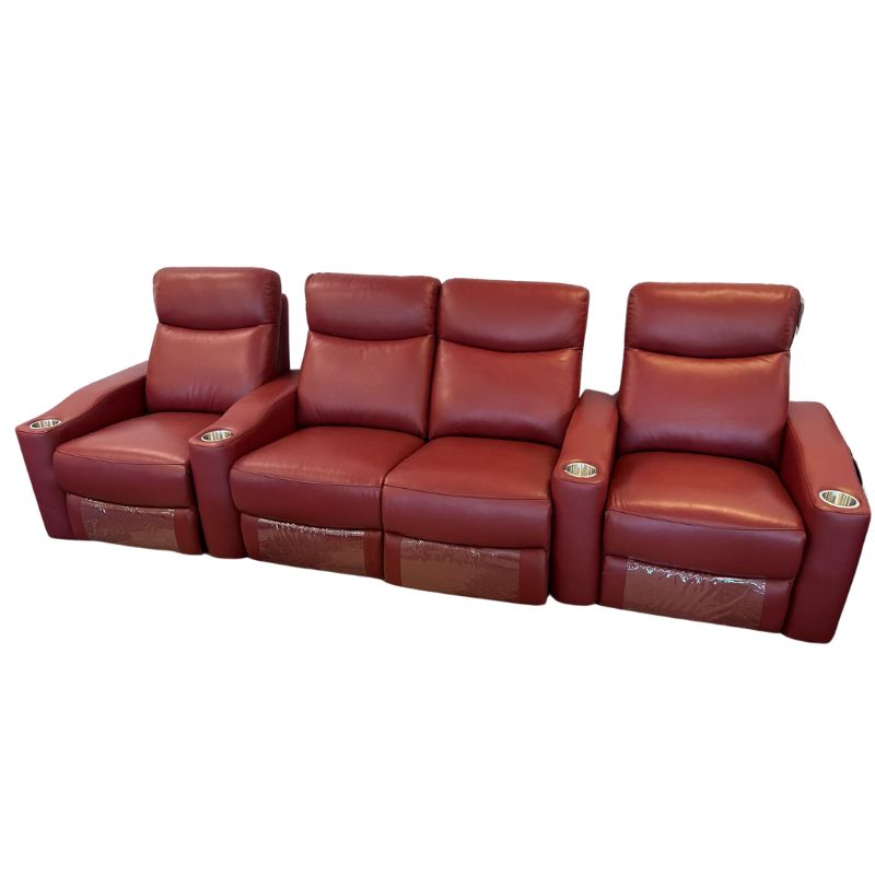 Chicago 4 Seat Home Theatre Genuine Leather Lounge with all Electric Recliners & 4 Cup Holders