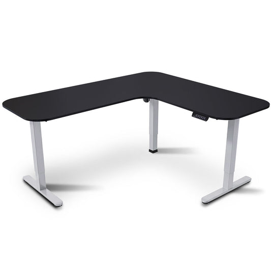 FORTIA Corner Standing Desk, 160x140cm, 72-118cm Sit to Stand Up Electric Height Adjustable, Black Desktop/Silver Frame