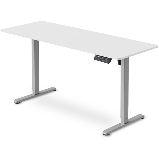 FORTIA Sit to Stand Standing Desk, 160x60cm, 72-118cm Electric Height Adjustable, White Desktop/Silver Frame