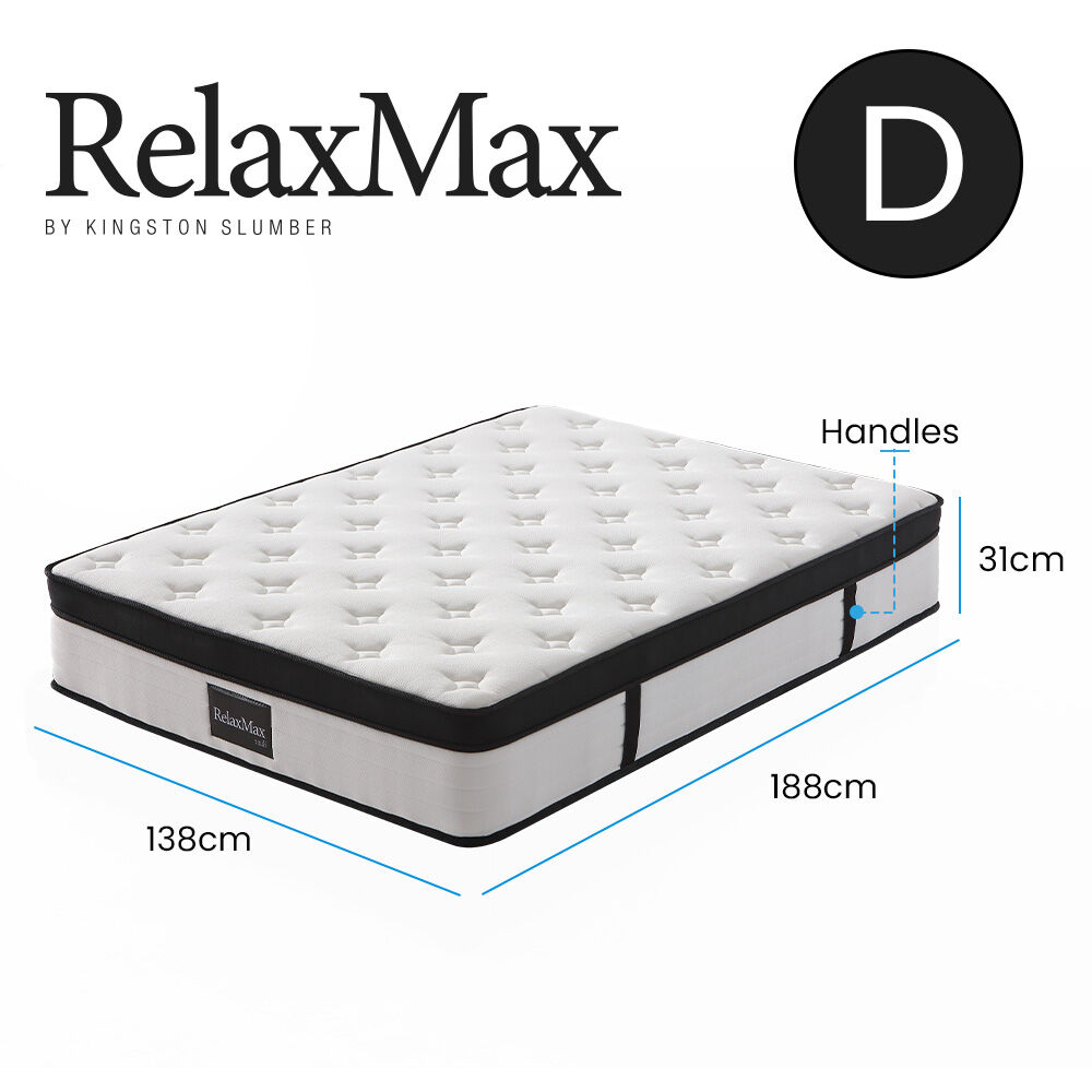 KINGSTON SLUMBER RelaxMax 31cm Double Mattress, Medium, Euro Top, 5-Zone, Pocket Spring, Knitted Fabric