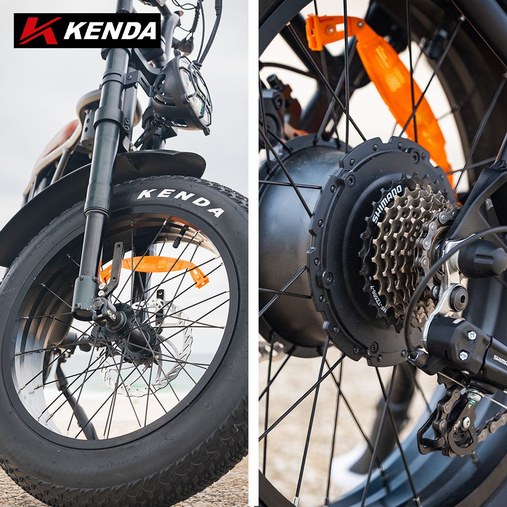 VALK Nomad Electric Fat Tyre Bike, 500W, 45km/hr, Throttle ebike, 20x4" Kenda Tyres, Shimano 7 spd, Suspension, Black