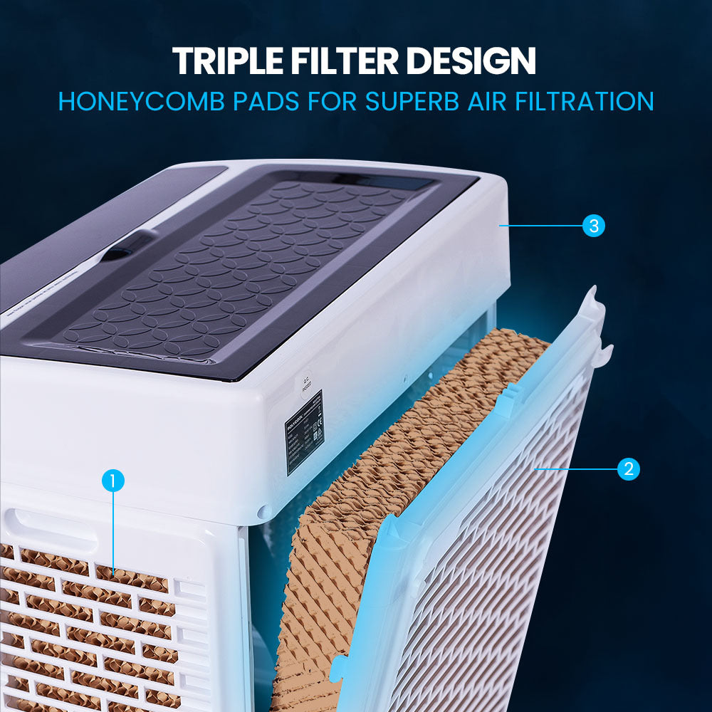 POLYCOOL 30L Evaporative Air Cooler Portable Industrial Fan, Purifier, Humidifier, Remote Control