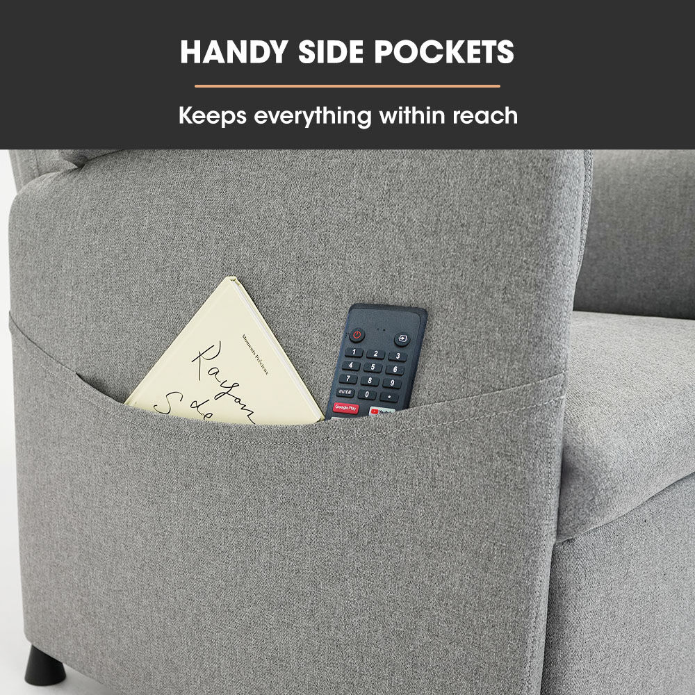 FORTIA Electric Armchair Recliner, Single Fabric Chair, Grey