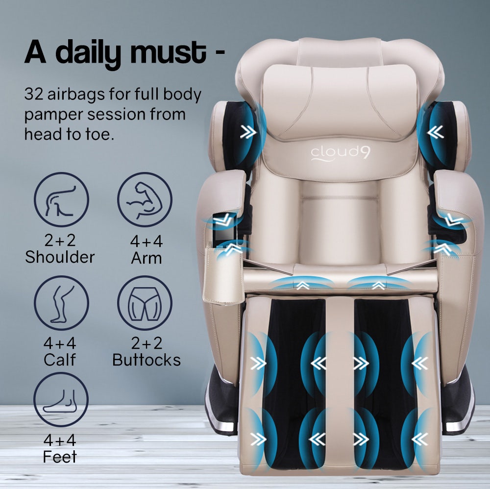 FORTIA Zero Gravity Recline Full-Body Massage Chair, with Back and Foot Rollers, Squeezing Air Pressure for Arms, Legs, plus Heat and Vibration functions, Cream
