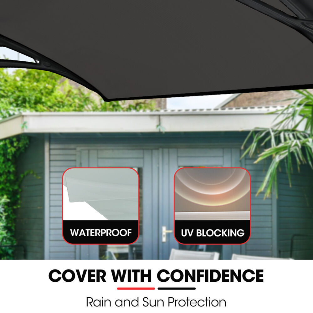 SHADE SHIELD 1x1m Aluminium Exterior Awning, Black DIY External UV Rain Protection Grey Tinted Polycarbonate Canopy Cover