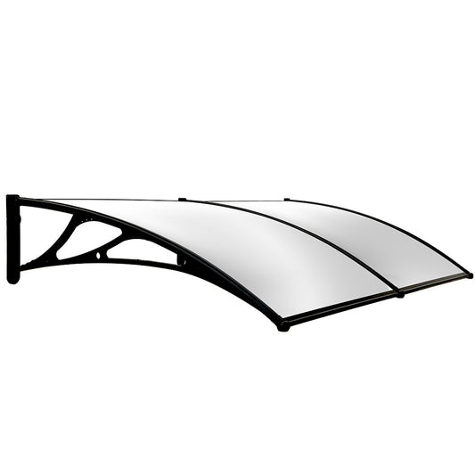 SHADE SHIELD 2x1m Aluminium Exterior Awning, Black DIY External UV Rain Protection Clear Polycarbonate Canopy Cover