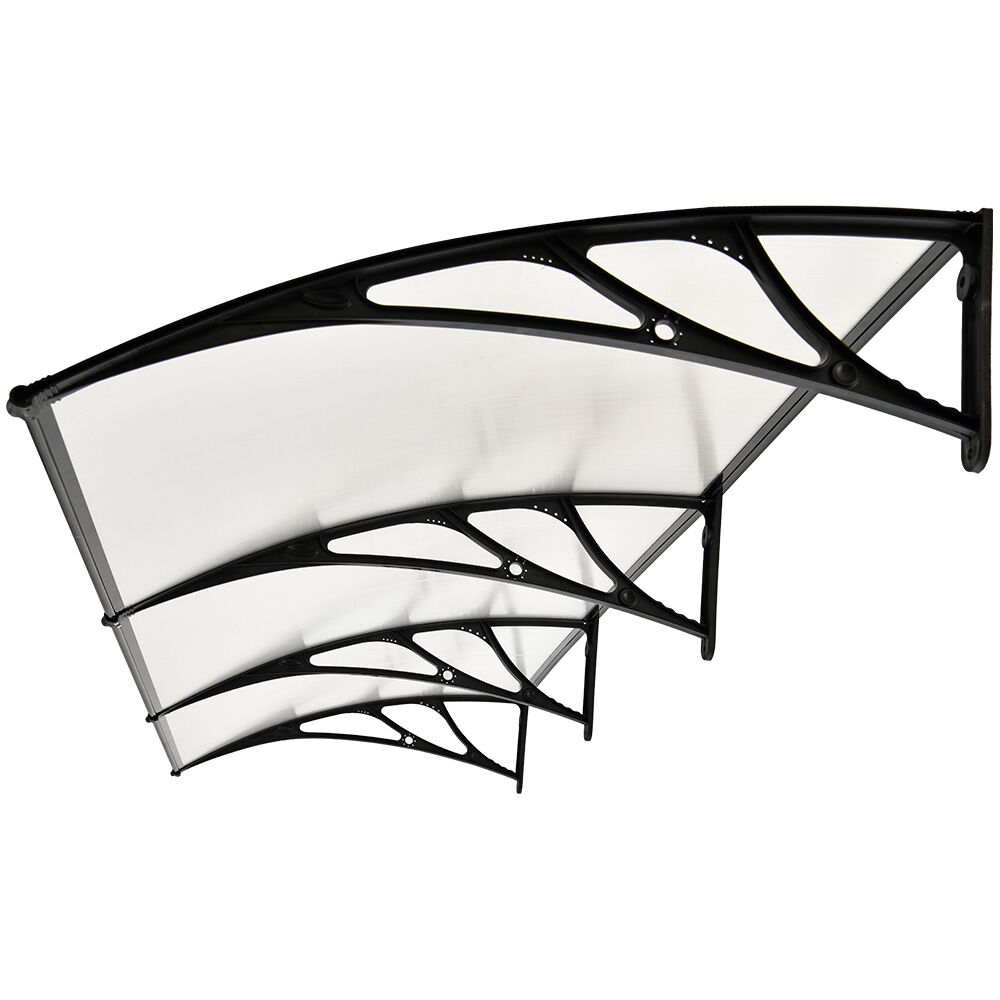 SHADE SHIELD 3x1m Aluminium Exterior Awning, Black DIY External UV Rain Protection Clear Polycarbonate Canopy Cover