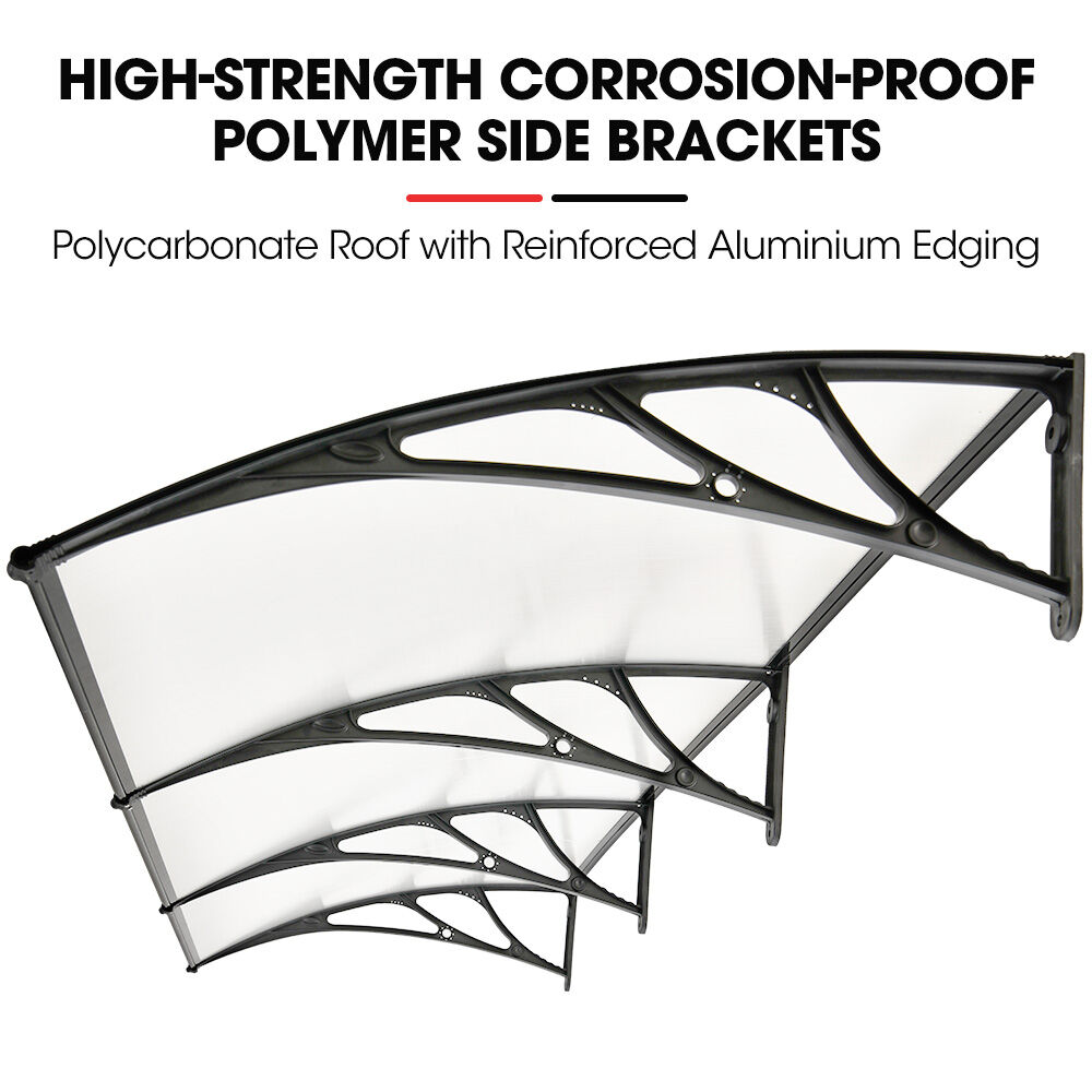 SHADE SHIELD 3x1m Aluminium Exterior Awning, Black DIY External UV Rain Protection Clear Polycarbonate Canopy Cover
