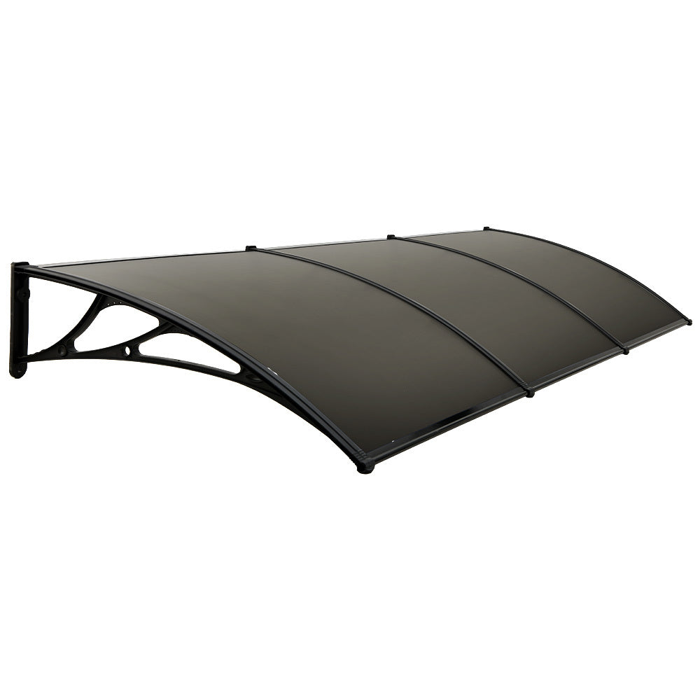 SHADE SHIELD 3x1m Aluminium Exterior Awning, Black DIY External UV Rain Protection Grey Tinted Polycarbonate Canopy Cover