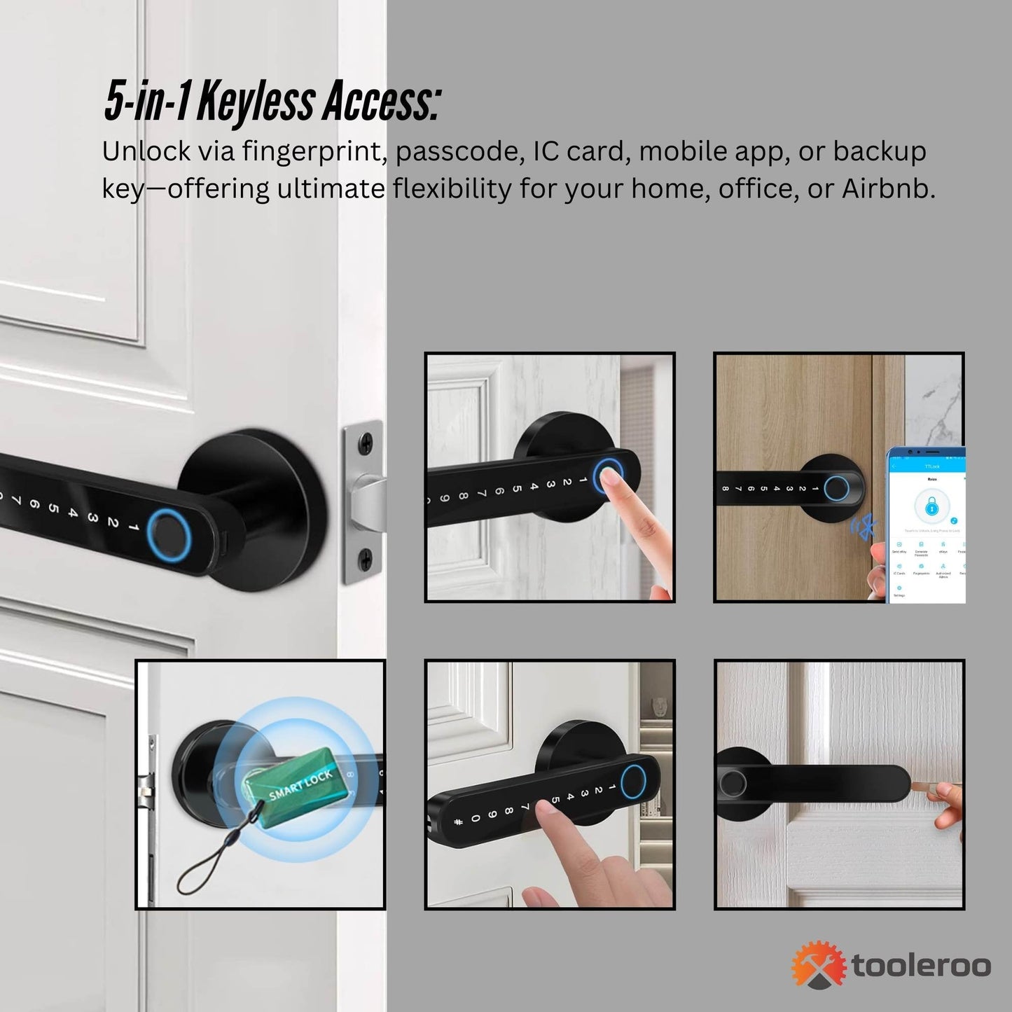 Tooleroo Digital Smart Door Lock Handle - 5in1 Keypad Home Entry Security System