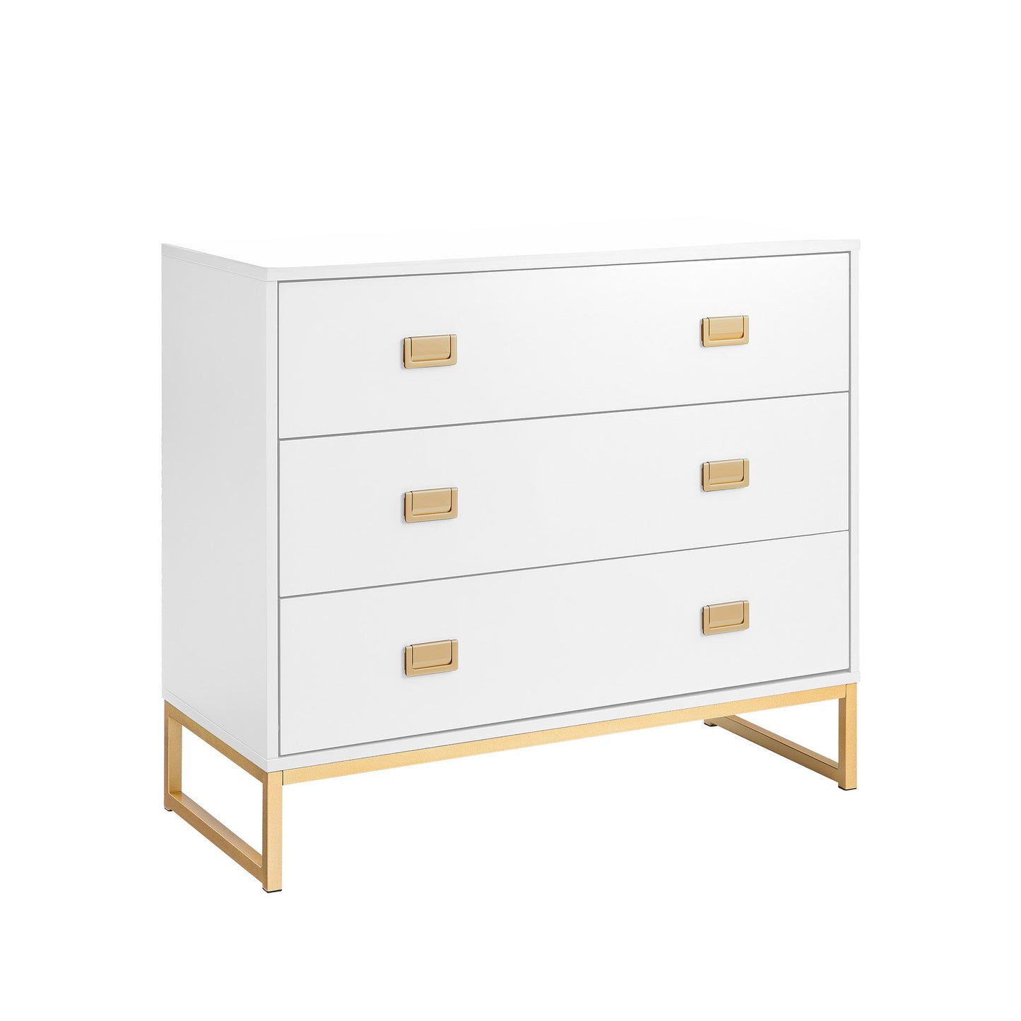 Sarantino Amara Chest of Drawers Tallboy Dresser in White/Gold