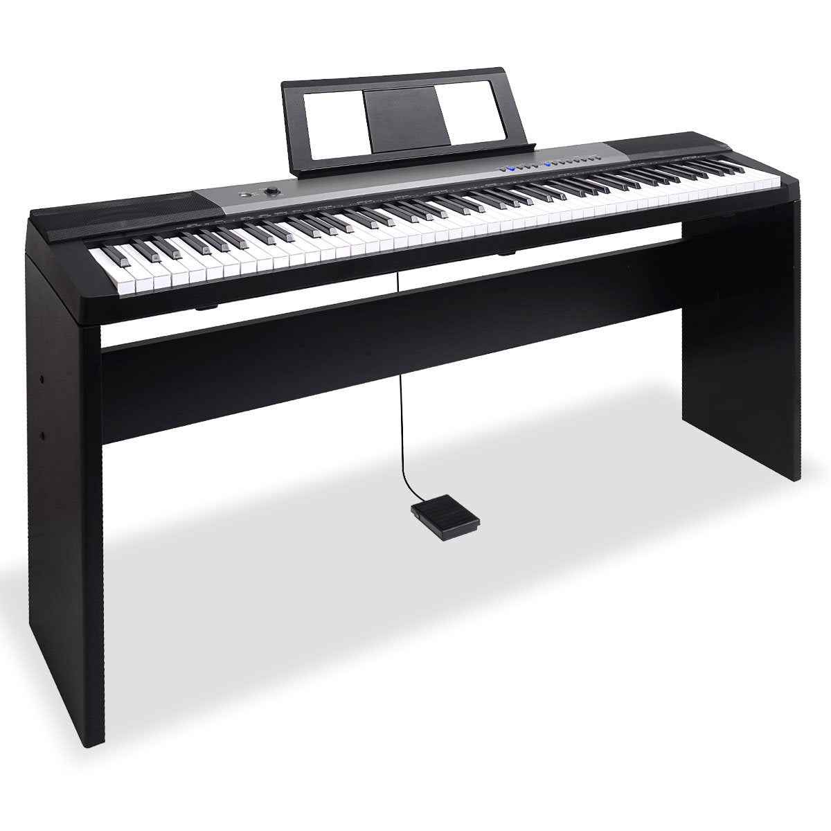 Karrera 88-Key Electronic Digital Keyboard Piano with Stand, Sheet Music Holder & 140 Timbres - Portable Black