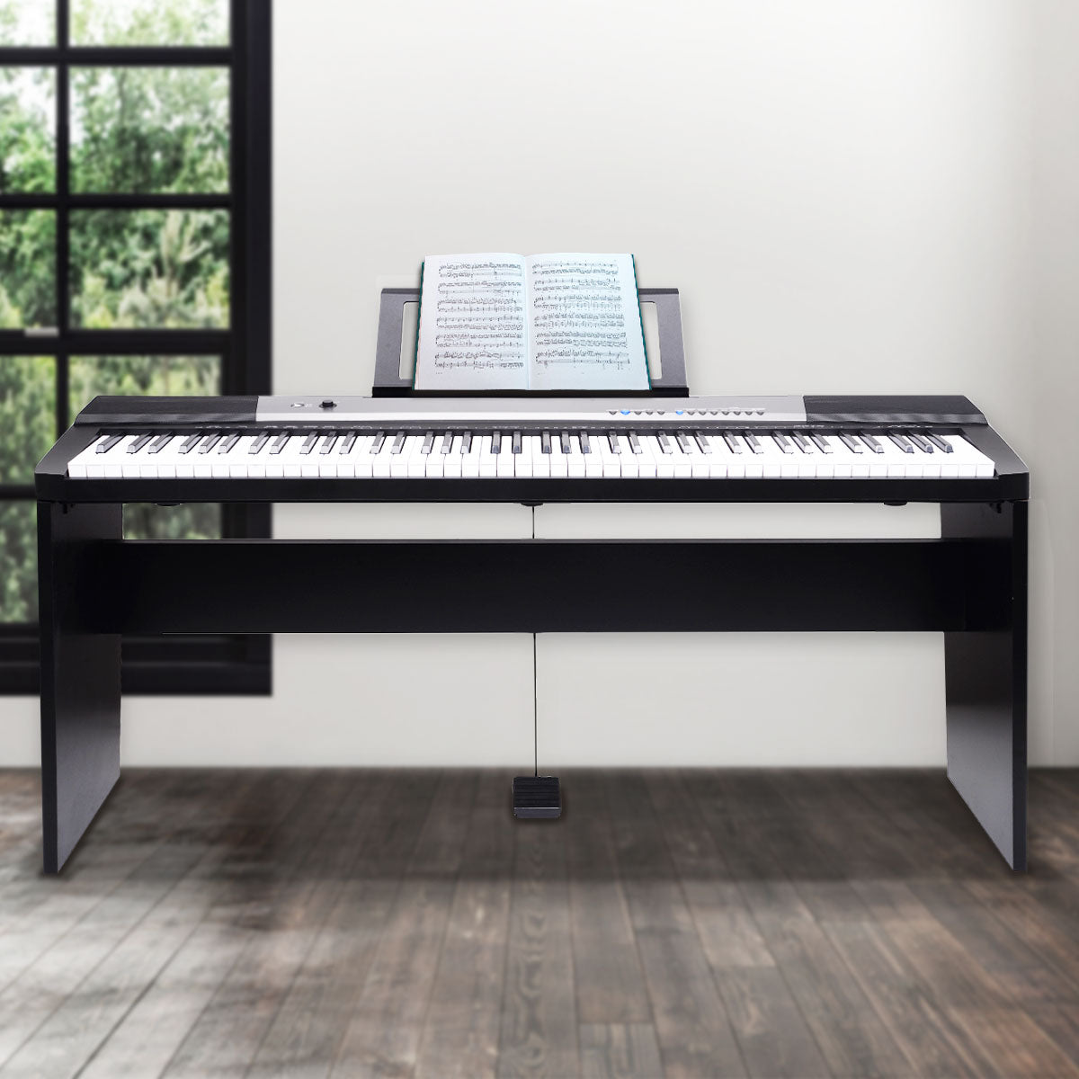 Karrera 88-Key Electronic Digital Keyboard Piano with Stand, Sheet Music Holder & 140 Timbres - Portable Black