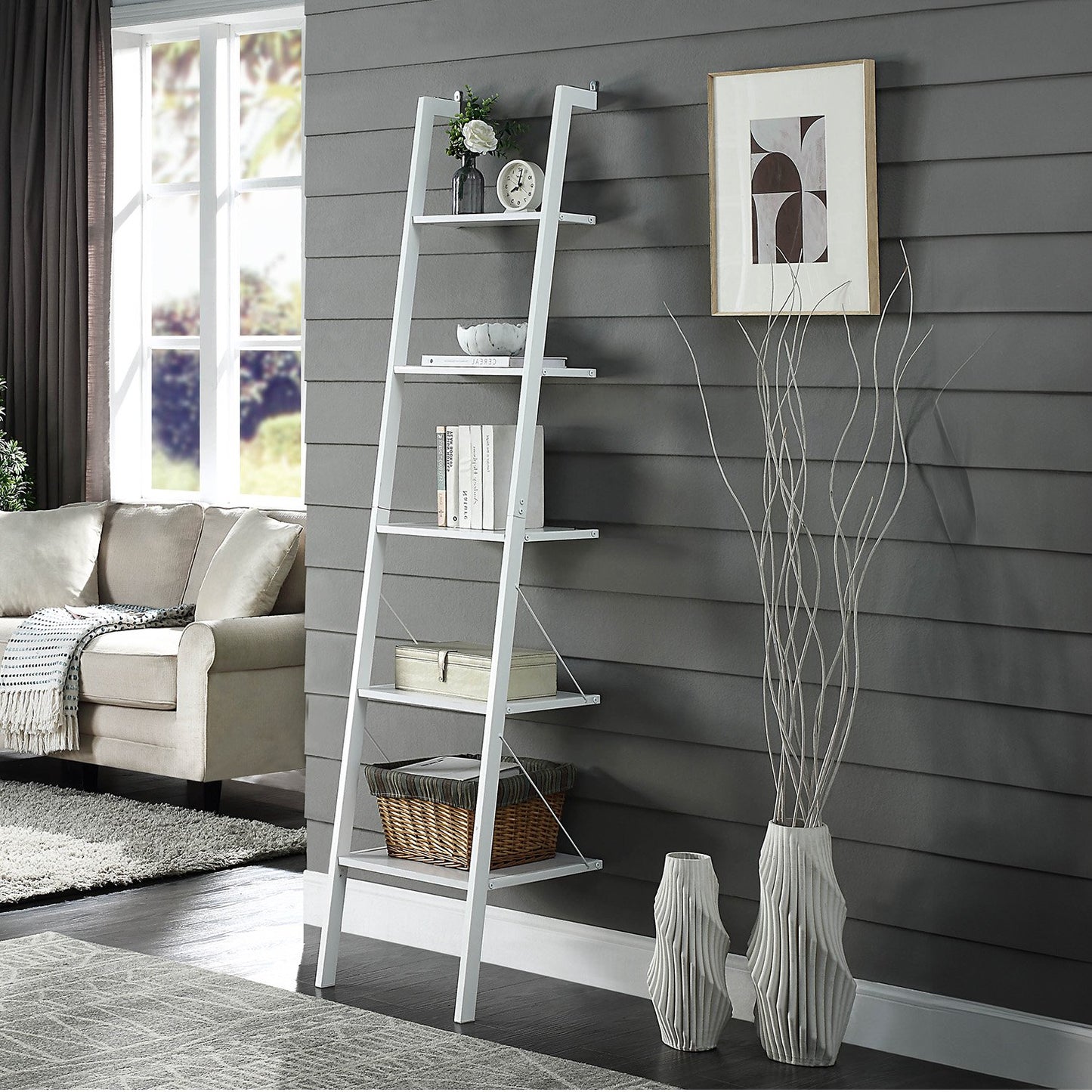 Sarantino Amelia 5-Tier Ladder Shelf in White