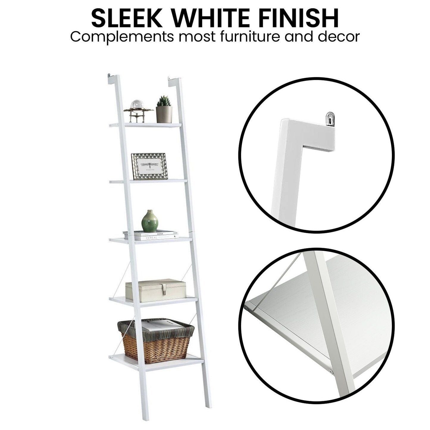 Sarantino Amelia 5-Tier Ladder Shelf in White