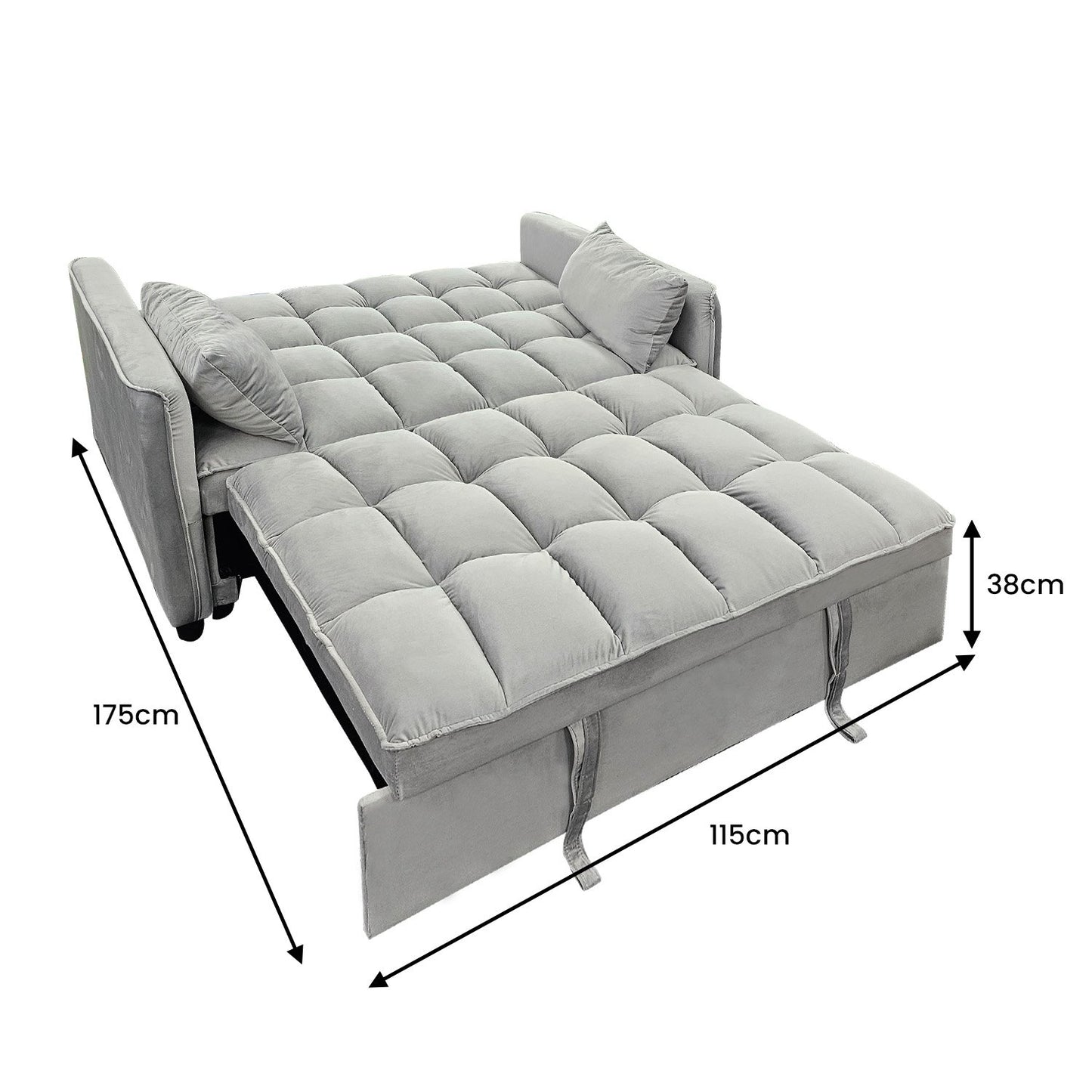 Sarantino Quincy 2-Seater Velvet Sofa Bed in Light Grey with Wooden Frame and Tufted Design
