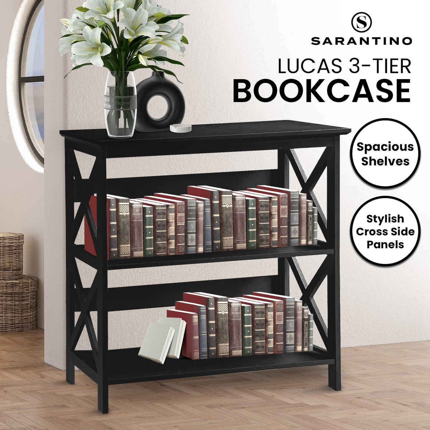 Sarantino Lucas 3-Tier Bookshelf Display Rack in Black