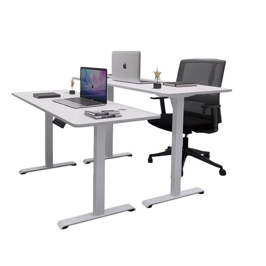 AMZ Electric Height Adjustable Standing Desk 160x80cm Sit Stand Desk Top for Home Office (White Frame + White Desktop)
