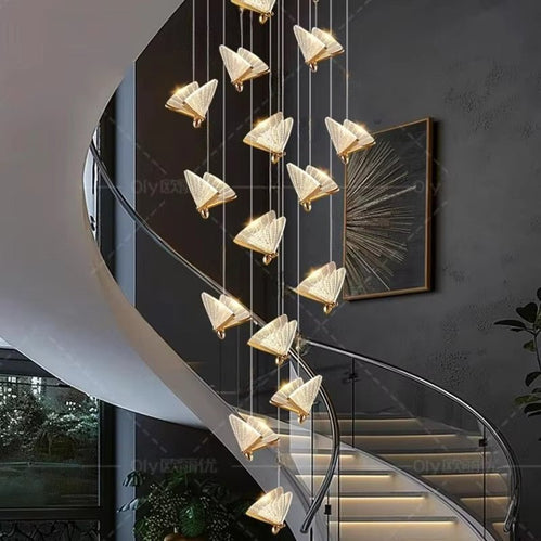BAMDECOR LED Modern Bedroom Bedside Creative Butterfly Hanging Chandelier Light Fixtures for Stairs Nordic Decoration (12Heads)